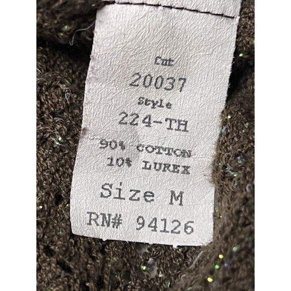 CP Shades Pointelle Knit Cardigan Brown Lurex Metallic Threading Cotton Women M - Picture 10 of 11
